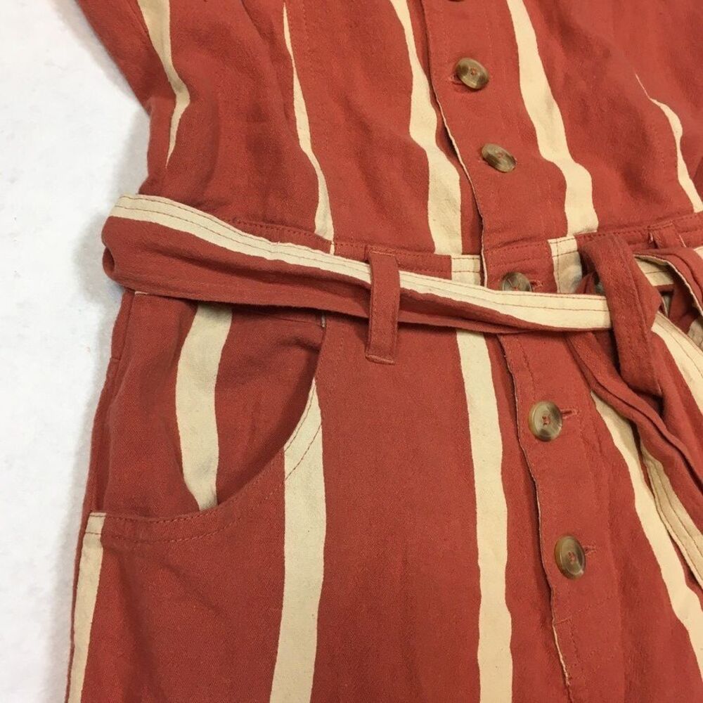 Billabong Womens 8 Sleeveless Linen Jumpsuit Stripe Crossfire Rusty Orange White - Picture 4 of 16